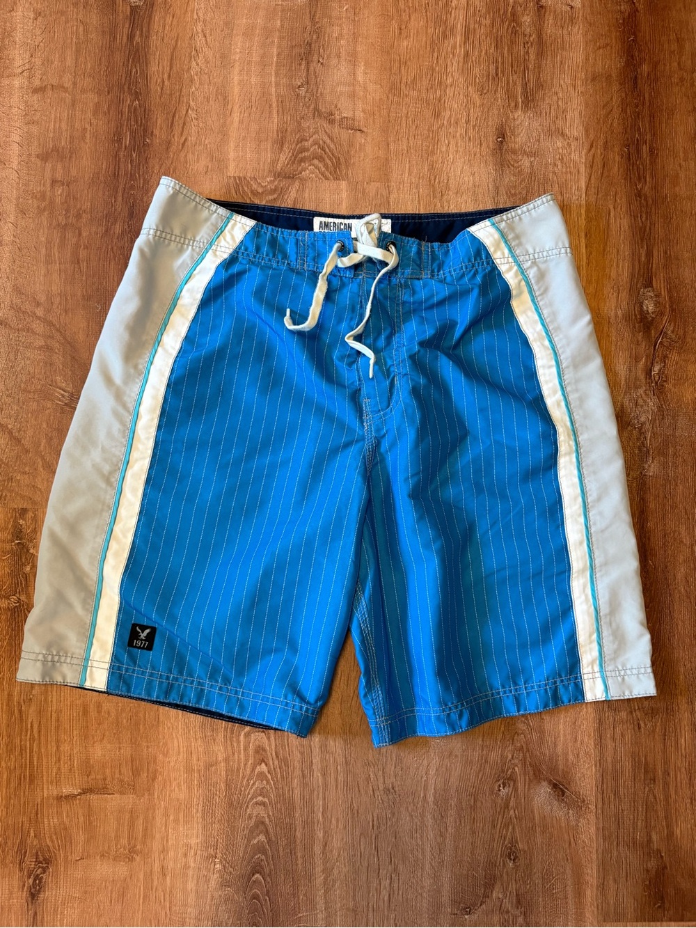 Men’s American Eagle Outfitters Blue Pinstripe Swim Board Shorts Size 34